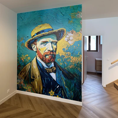 Habillage mural artistique avec effet toile de maître