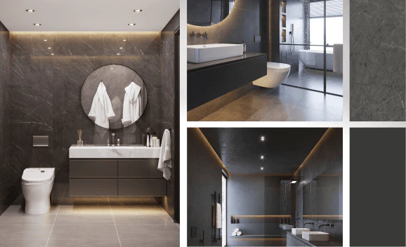 Design contemporain d’une salle de bain rénovée avec films adhésifs